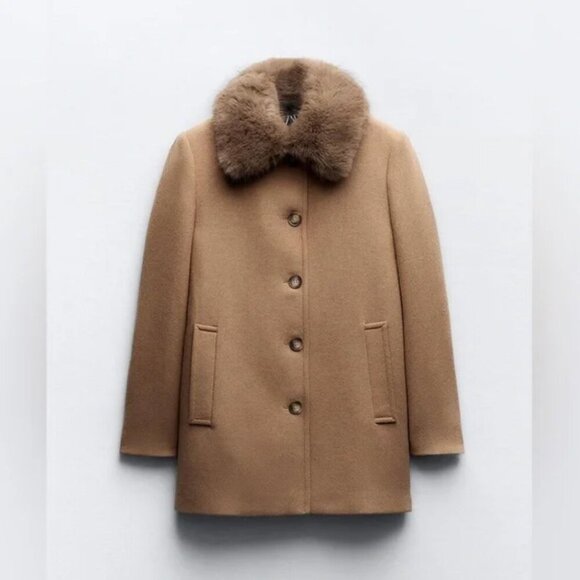 ZARA WOOL BLEND COAT WITH FAUX FUR COLLAR Size XS, M NEW WITH TAG! - Picture 5 of 11